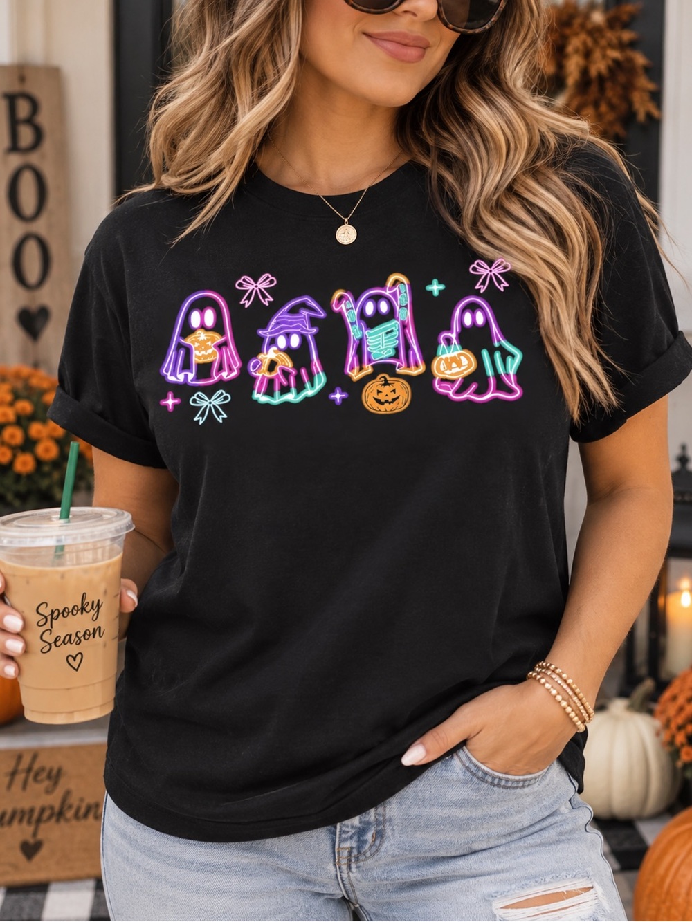 Black Halloween Ghosts Graphic Tee